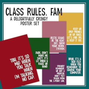 Funny Class Rules Posters | High School Middle School Teacher Classroom Slang Bulletin Board Poster Set | Back to School ELA Math Science