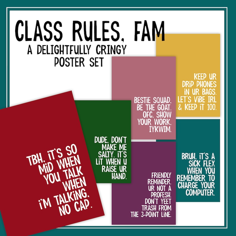 Grappige posters met klasregels | Jargondecoratie middelbare en middelbare school | Prikbordenset voor docenten voor ELA Wiskunde en Natuurkunde Terug naar school afbeelding 2