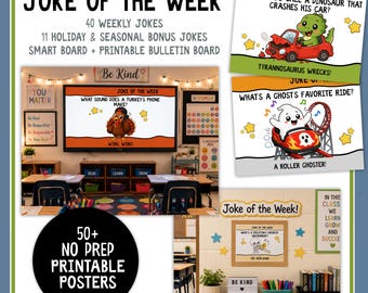 Joke of the Week Bell Ringers | Funny Morning Meeting Slides | Daily Classroom Warm-Ups | Printable Bulletin Board, Middle School Elementary