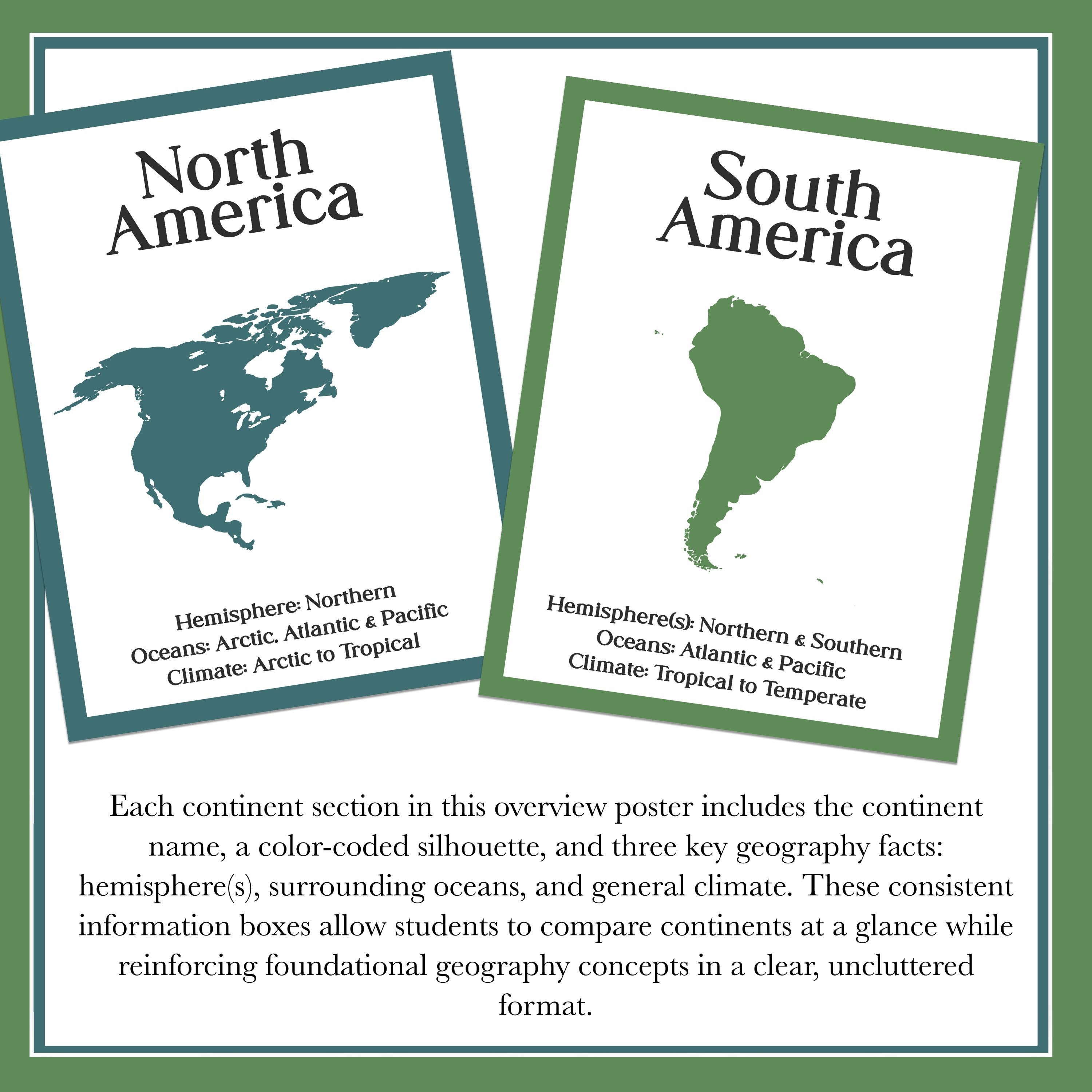 Seven Continents World Map Poster | Minimal Geography Printable | 7 ...