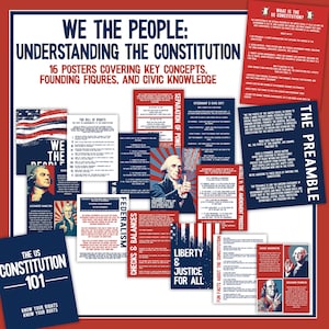 The US Constitution Bulletin Board Set | US Government & Civics Social Studies Class Decor Posters | Constitution Day Classroom Poster Set