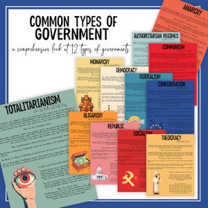 Government Posters | Types of Government Bulletin Board Posters | Social Studies History Teacher Printable Poster Set, High School Classroom