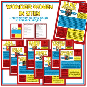 Wonder Women in STEM Bulletin Board | Plakaty naukowe z okazji Miesiąca Historii Kobiet Projekt badawczy | Matematyka Nauka Inżynieria Technologia Aktywność