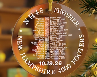 Custom NH48 Glass Ornament | New Hampshire 48 4000 Footers Christmas Gift | NH 48 Finisher Keepsake Souvenir, White Mountains Peak Challenge