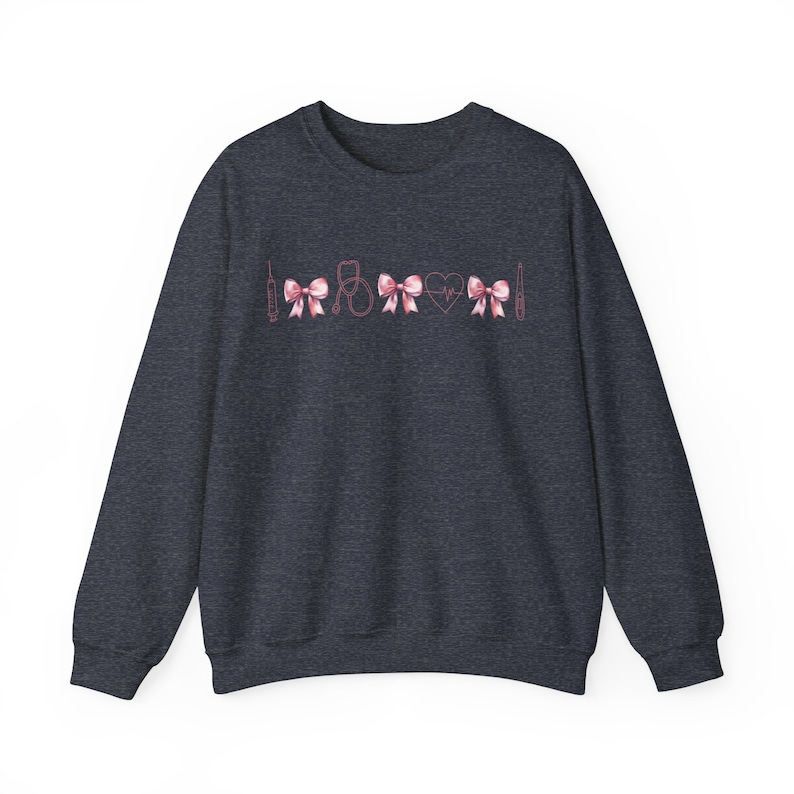 Coquette Nurse Sweatshirt | Cute RN Shirt, Pediatric, NICU, Icu, ER Graduation Gift Sweater, Nurse Practitioner, Labor Delivery, Mother Baby Heather Sport Dark Navy