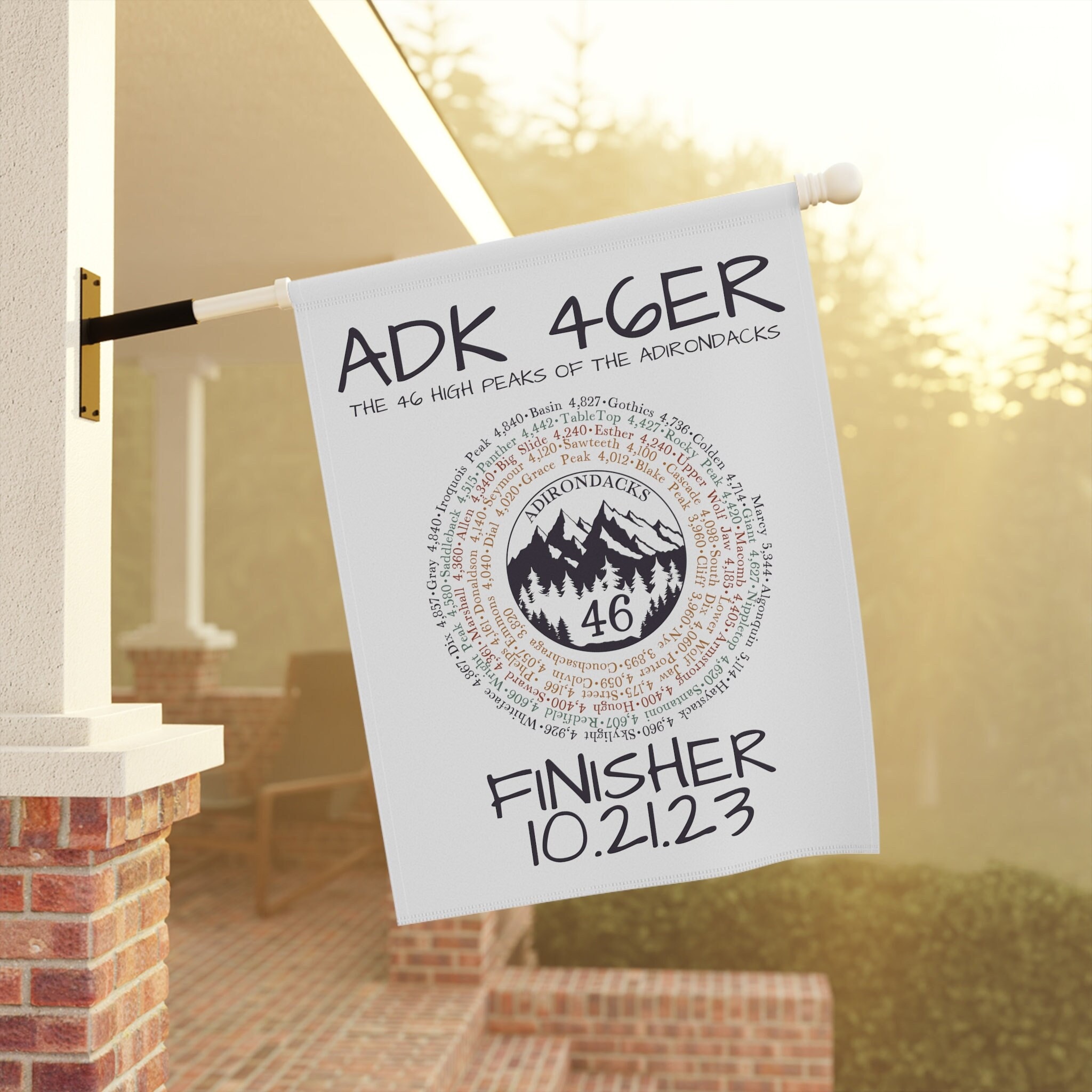 Custom ADK 46ers Finisher Flag | Personalized Adirondack 46 Hiking Gift | Adirondacks Forty-Sixer High Peaks Finishing GIft | Custom Date