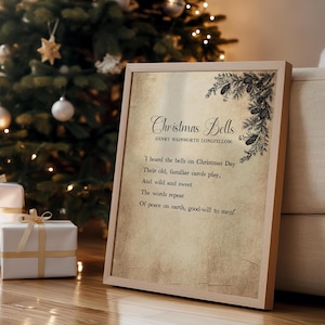Art classique imprimable de poème de Noël | Citation de Henry Wadsworth Longfellow sur les cloches de Noël | Décoration murale vintage Noël imprimée des Fêtes