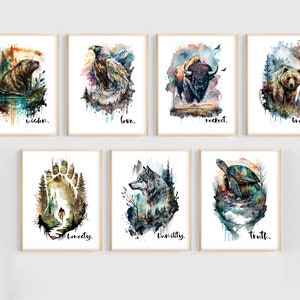 Seven Grandfather Teachings Poster Set | Indigenous Animals Watercolor Digital Art | 7 Sacred Teachings Knowledge | Printable Bulletin Board