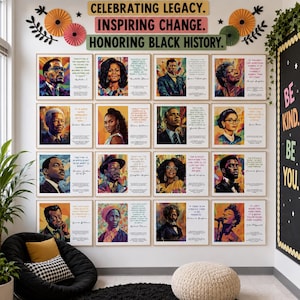 Black History Month Bulletin Board | Inspirational Quotes Poster Set | Motivational Classroom Printable Decor | Civil Rights Athletes Music image 1