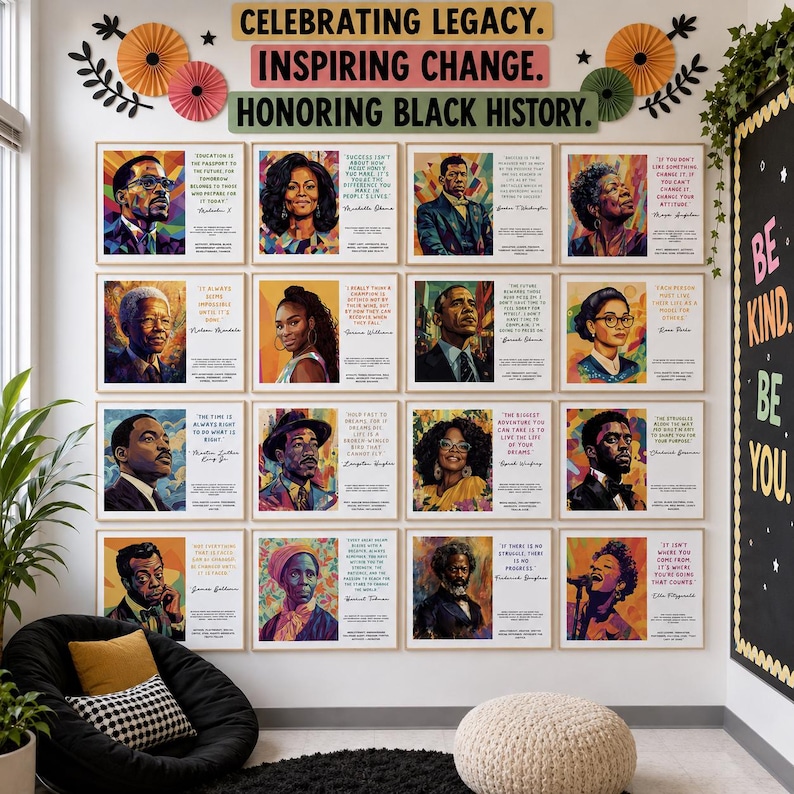 Black History Month Bulletin Board | Inspirational Quotes Poster Set | Motivational Classroom Printable Decor | Civil Rights Athletes Music image 1
