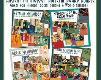 Pacchetto bacheca mitologia antica / Decorazioni per aule e attività di storia con mitologia del mondo greco ed egizio / Poster per insegnanti di storia
