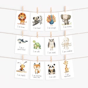 36 cartes d'affirmation de soi Speak Life pour enfants | Flashcards imprimables « Je suis » sur le thème des animaux | Motivation positive pour la classe, la maison, l'éducation sociale et l'éducation à la maison
