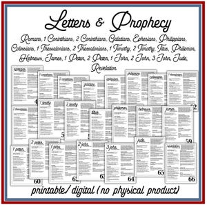 Pu&ograve; includere: Guida di studio biblico stampabile in bianco e nero per lettere e profezia. La guida include i libri di Romani, 1 Corinzi, 2 Corinzi, Galati, Efesini, Filippesi, Colossesi, 1 Tessalonicesi, 2 Tessalonicesi, 1 Timoteo, 2 Timoteo, Tito, Filemone, Ebrei, Giacomo, 1 Pietro, 2 Pietro, 1 Giovanni, 2 Giovanni, 3 Giovanni, Giuda e Apocalisse.