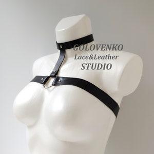 Leather neck harness, chest harness, above bust harness, genuine leather slave collar, women&#39;s leather harness, men&#39;s harness, slave choker