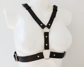 Unisex leather body harness, plus size harness belt, Genuine leather harness top, bdsm harness, black leather harness, chest bondage