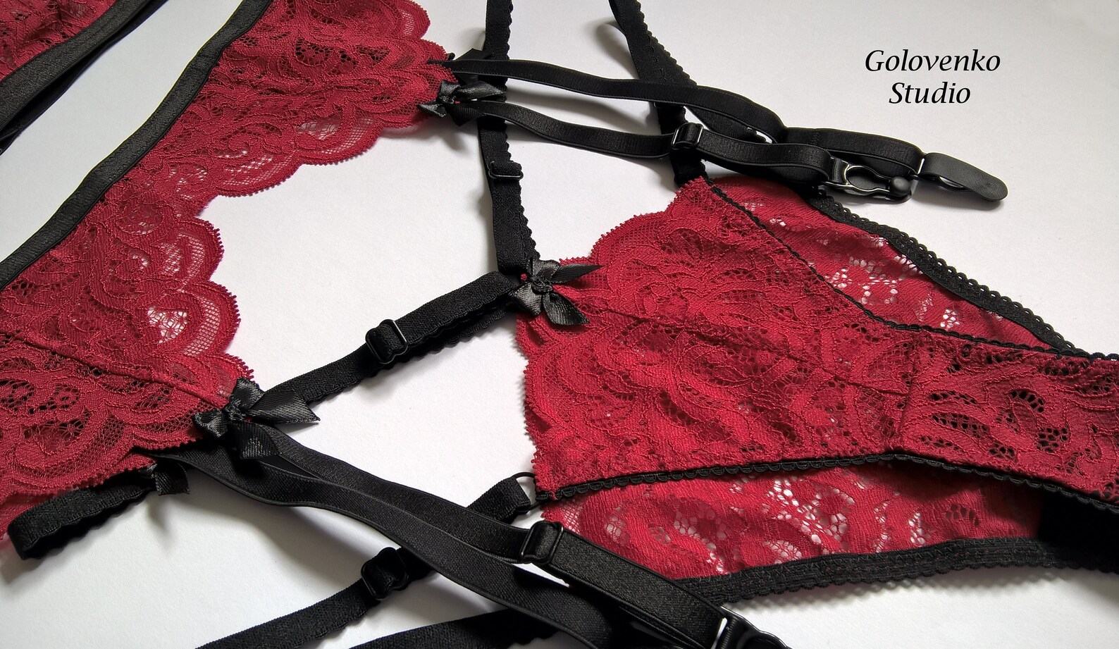 Burgundy Garter Belt Lingerie Set Dark Red Strappy Lingerie Etsy