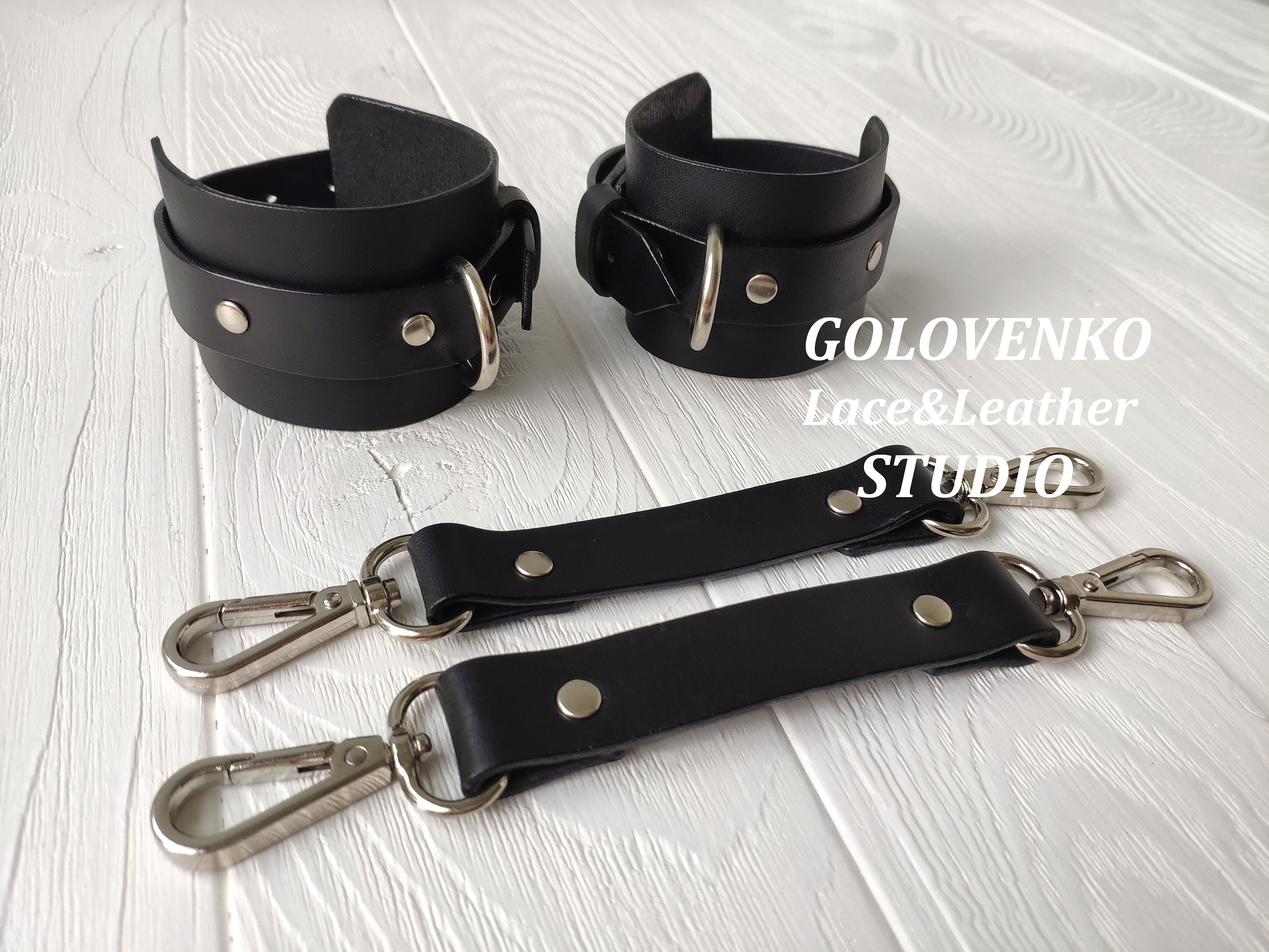 Genuine Leather Handcuffs With Two Fixation Belts Leather Etsy UK