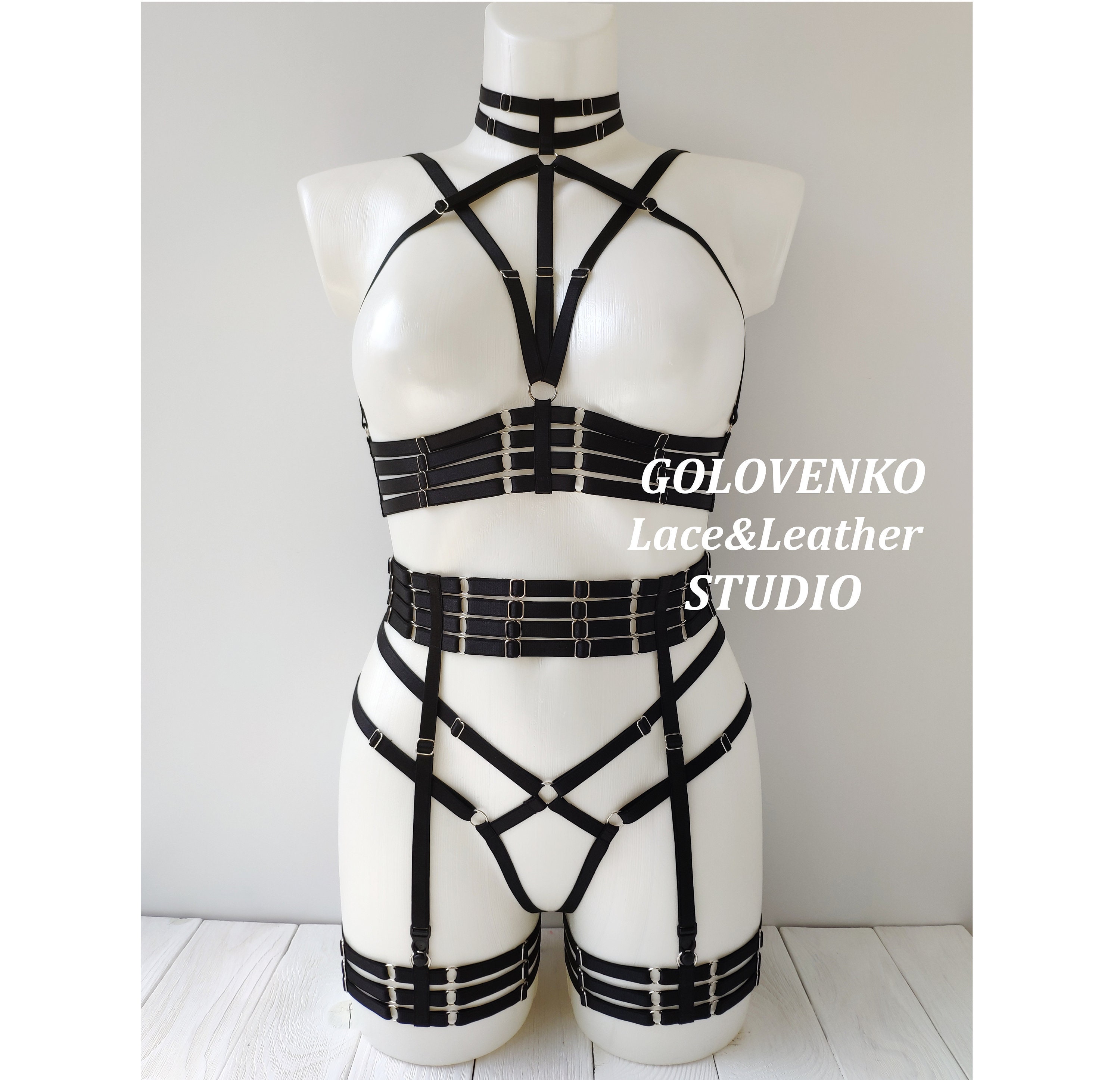 Full Body Erotic Crotchless Lingerie Set Elastic Harness Open Crotch 