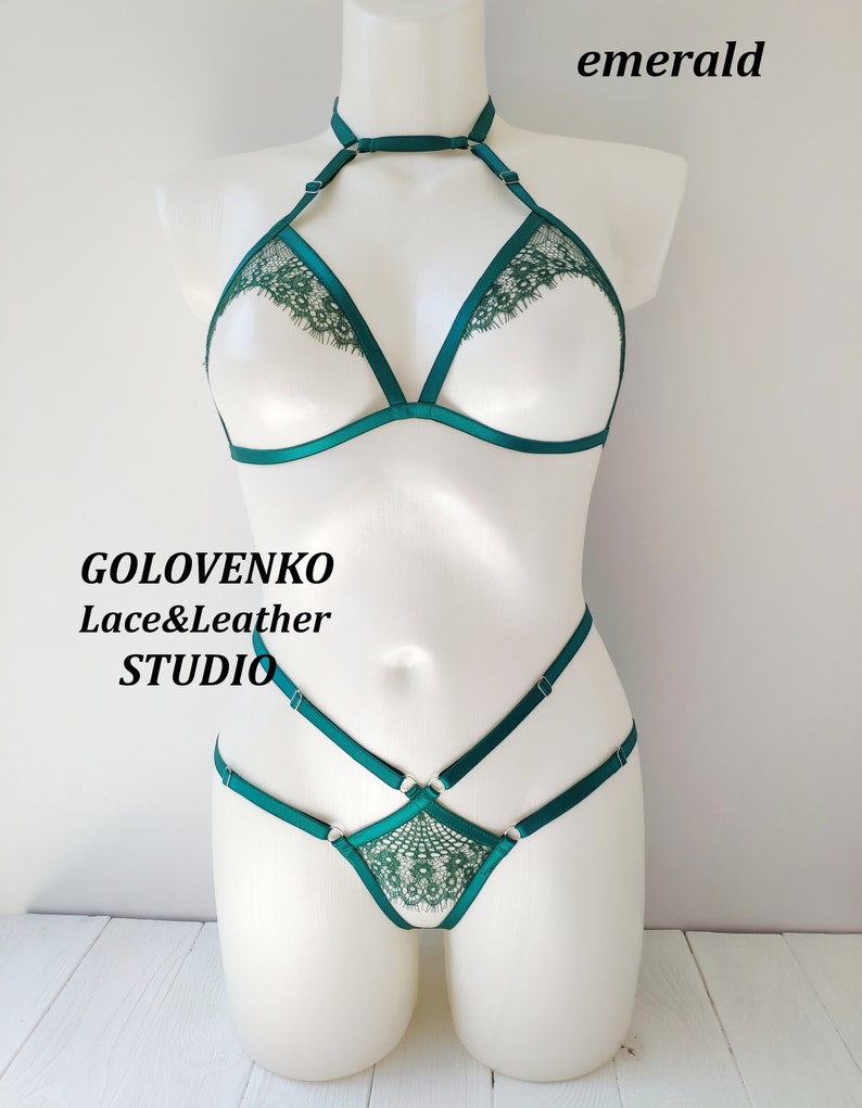 White open lingerie set, crotchless lingerie, elastic strappy lingerie, erotic cupless lingerie, white open cup bra and open crotch panties image 6