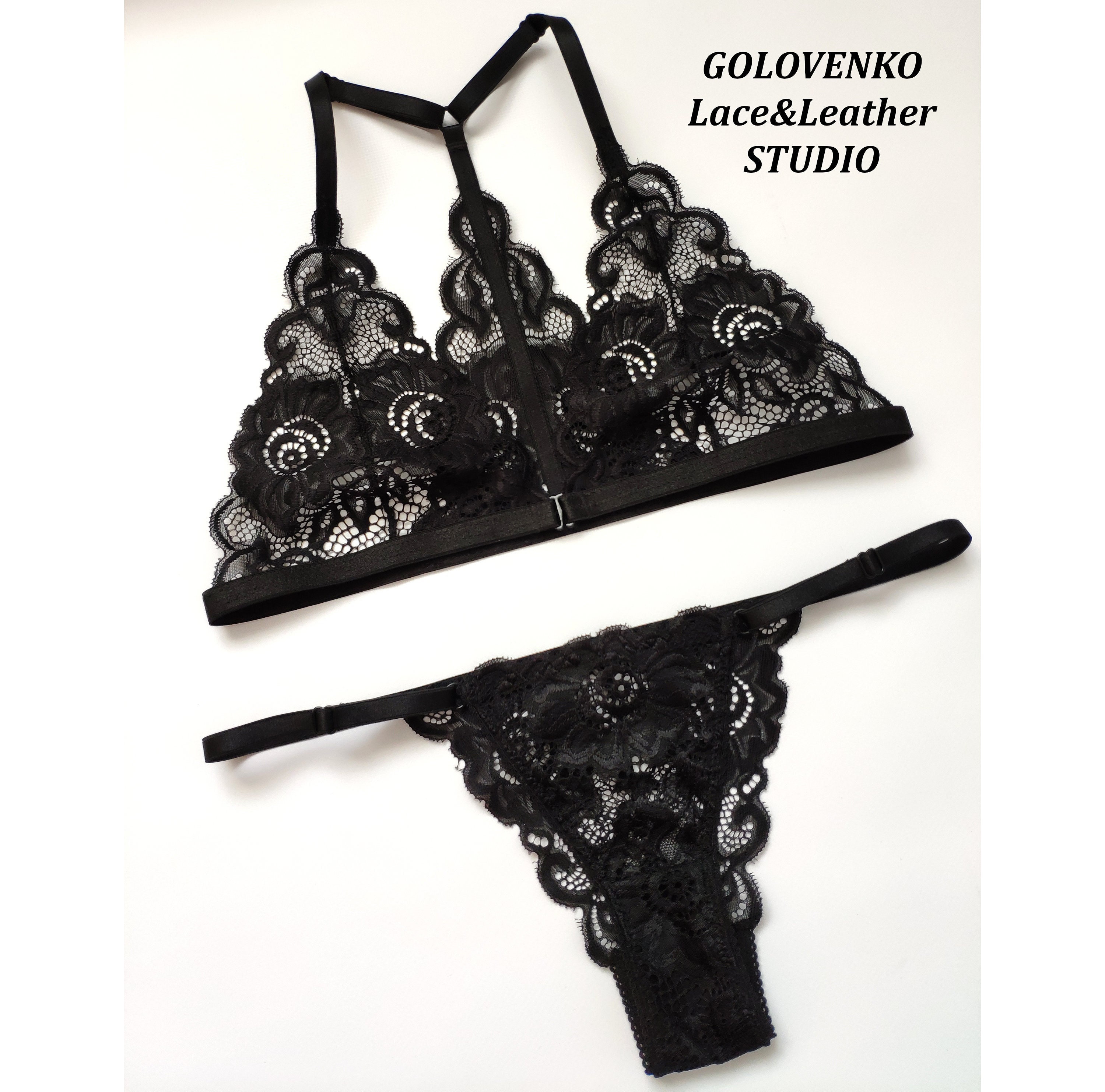 Black Lace Lingerie Set, Bralette With Lace Insert on Back, Women Kinky  Lingerie, Sexy Lace Panties, Naughty Lingerie, See Through Underwear - Etsy