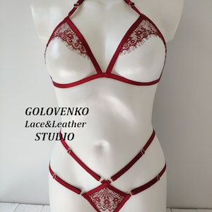 White open lingerie set, crotchless lingerie, elastic strappy lingerie, erotic cupless lingerie, white open cup bra and open crotch panties image 9