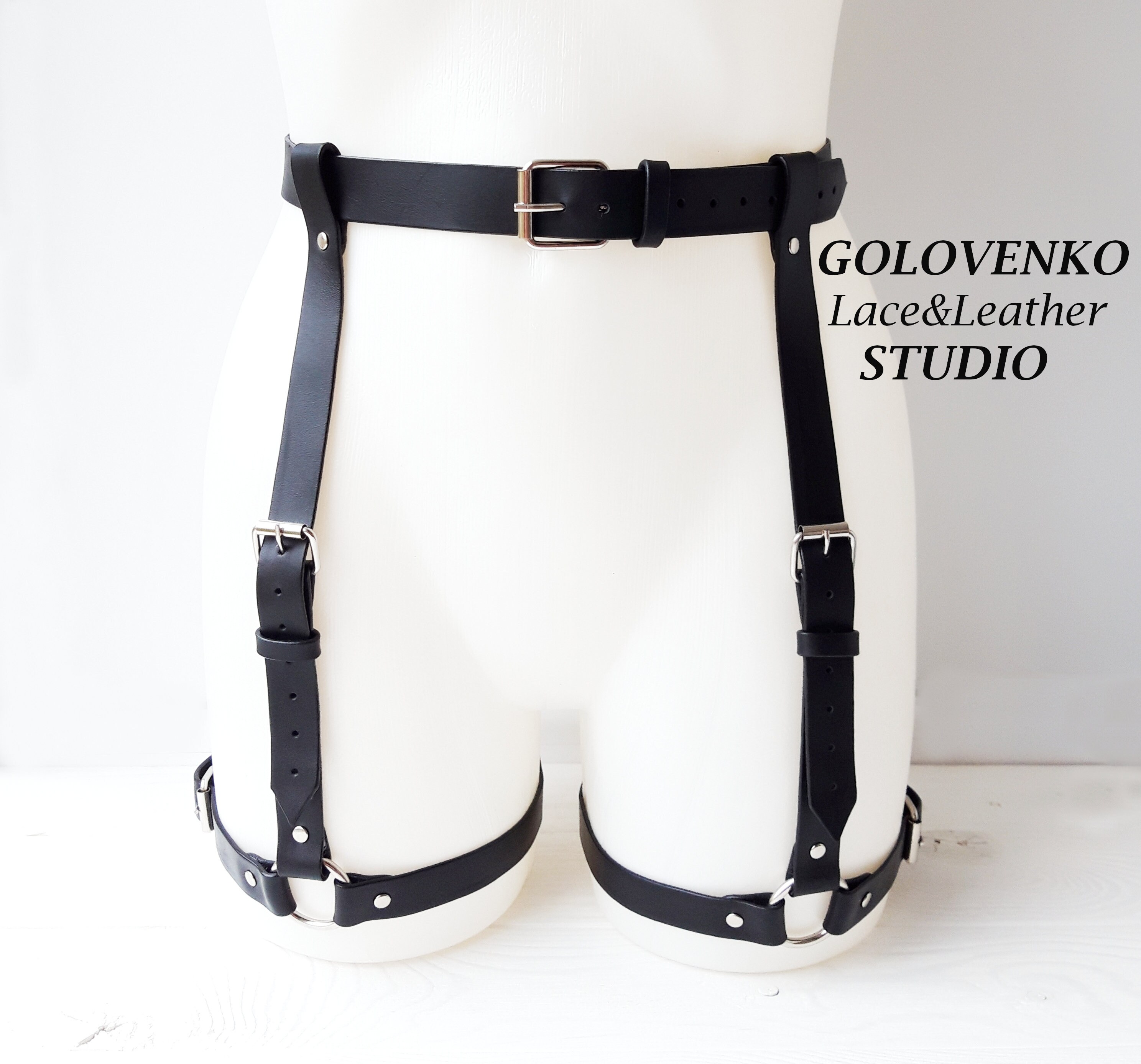 Leather thigh harness genuine leather garter belt unisex Etsy