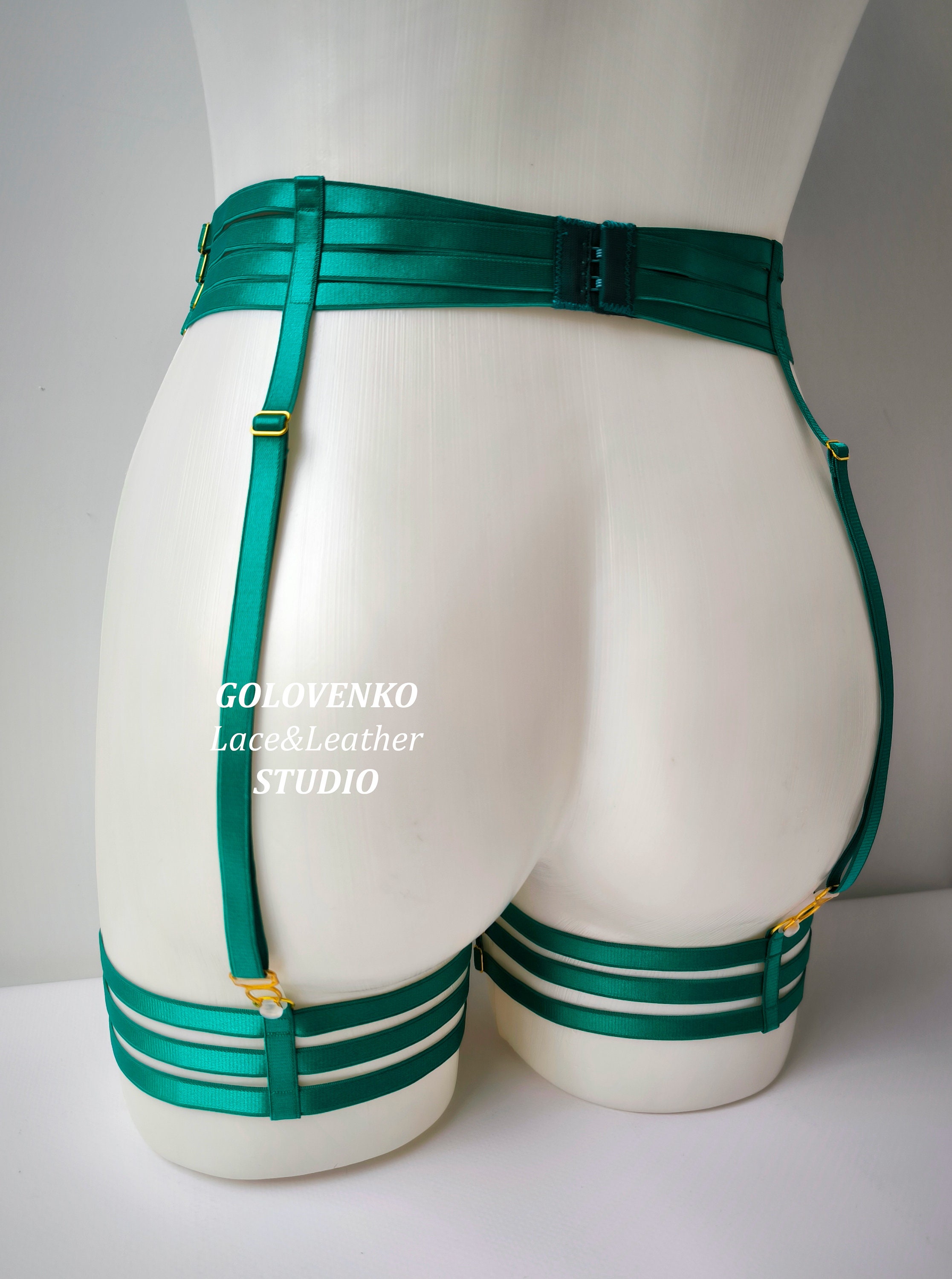 Emerald Elastic Four Straps Garter Belt, Sexy Leg Harness, Erotic Garter  Harness, Green Suspender Belt With Thigh Garters, Erotic Lingerie - Etsy