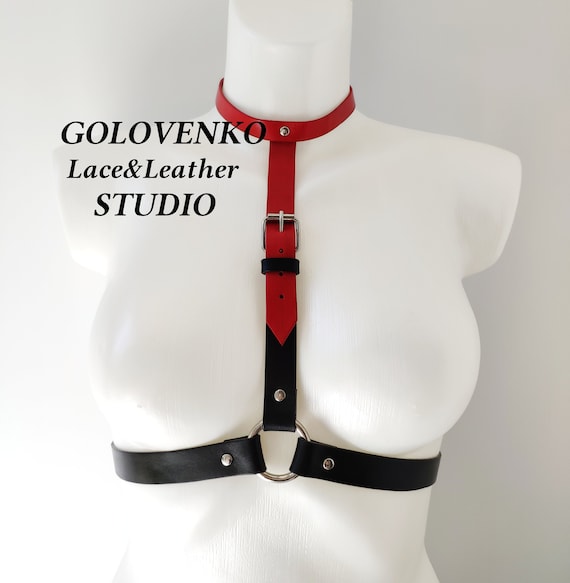 Black and Red Leather Chest Harness, Festival Harness, Body Harness Belt,  Leather Harness Top, Cosplay Women Leather Harness, Leather Choker -   Canada