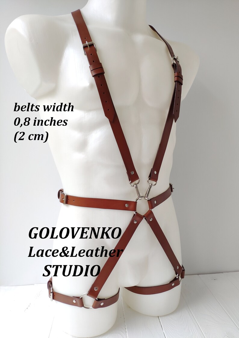 Men's Full Body Leather Harness Brown Genuine Leather Etsy