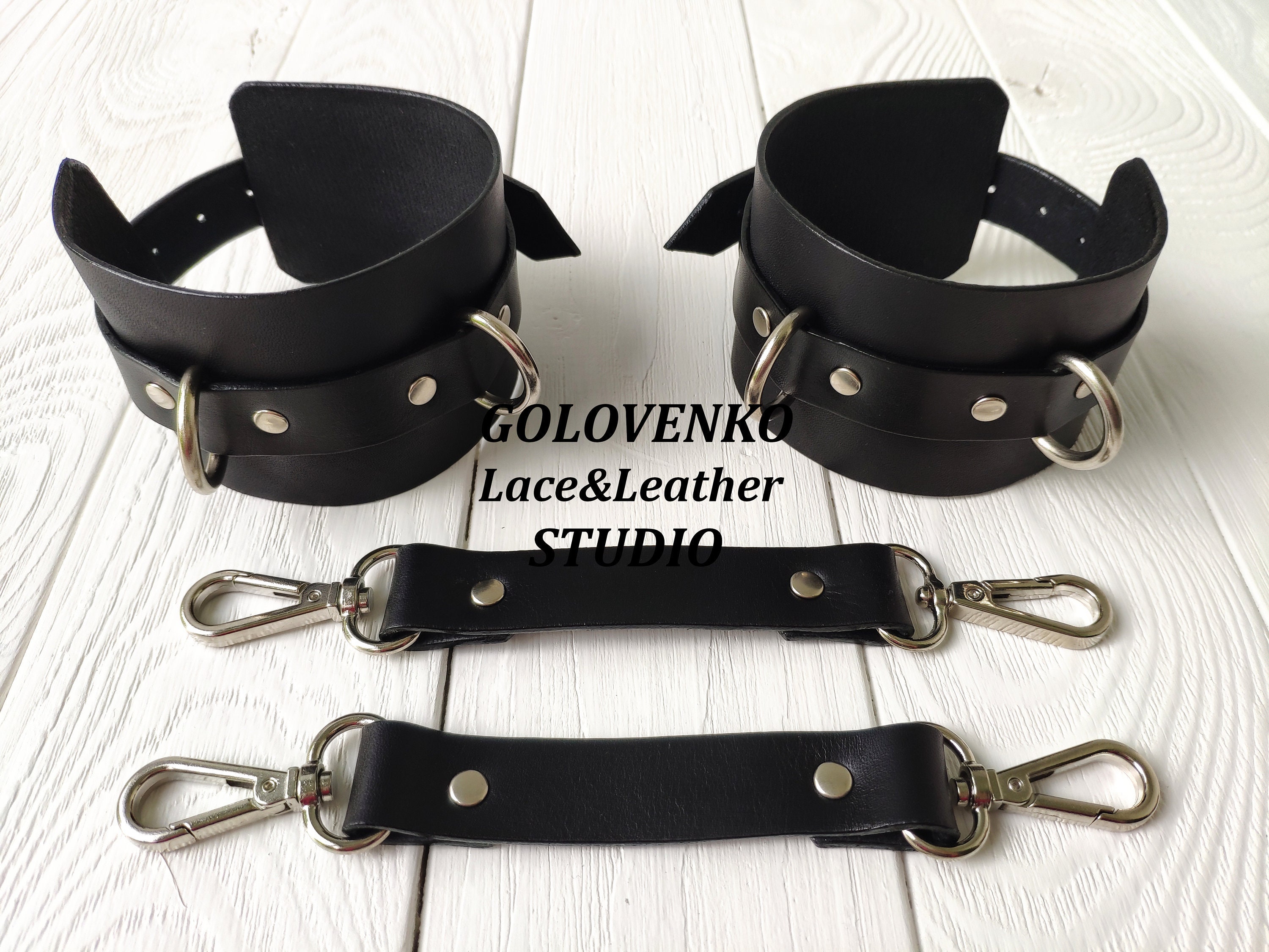 Ankle Cuffs With Two Fixation Belts Genuine Leather Leg Etsy