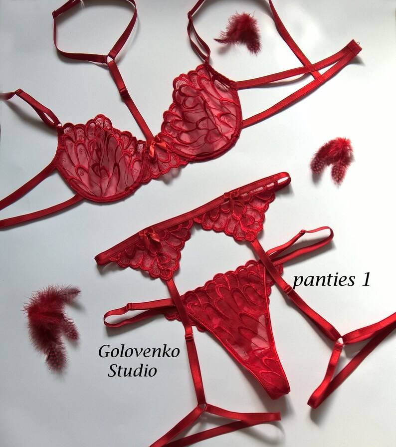 Red garter belt lingerie set strappy Valentine's day Etsy