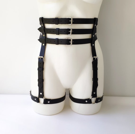 Harnais Cuir Femme Pour Corps - Ceinture Porte-jarretelles BDSM, Réglable, Noir, Taille Unique