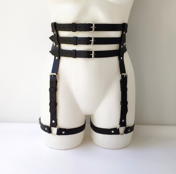 Leather Thigh Harness, Genuine Leather Garter Belt, Unisex Bottom