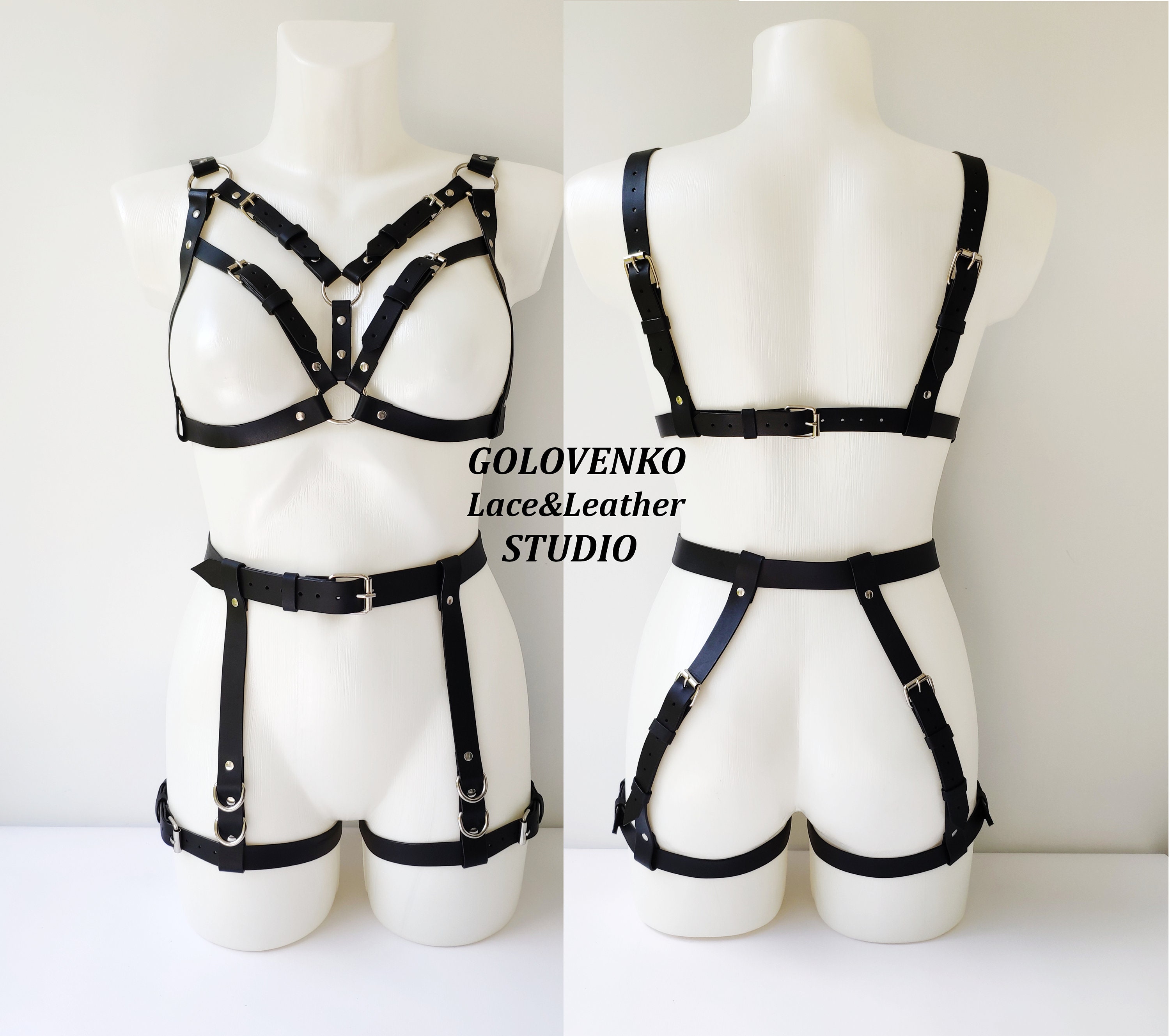 Fetish Fishnet & Faux-Leather Harness Set main image 1