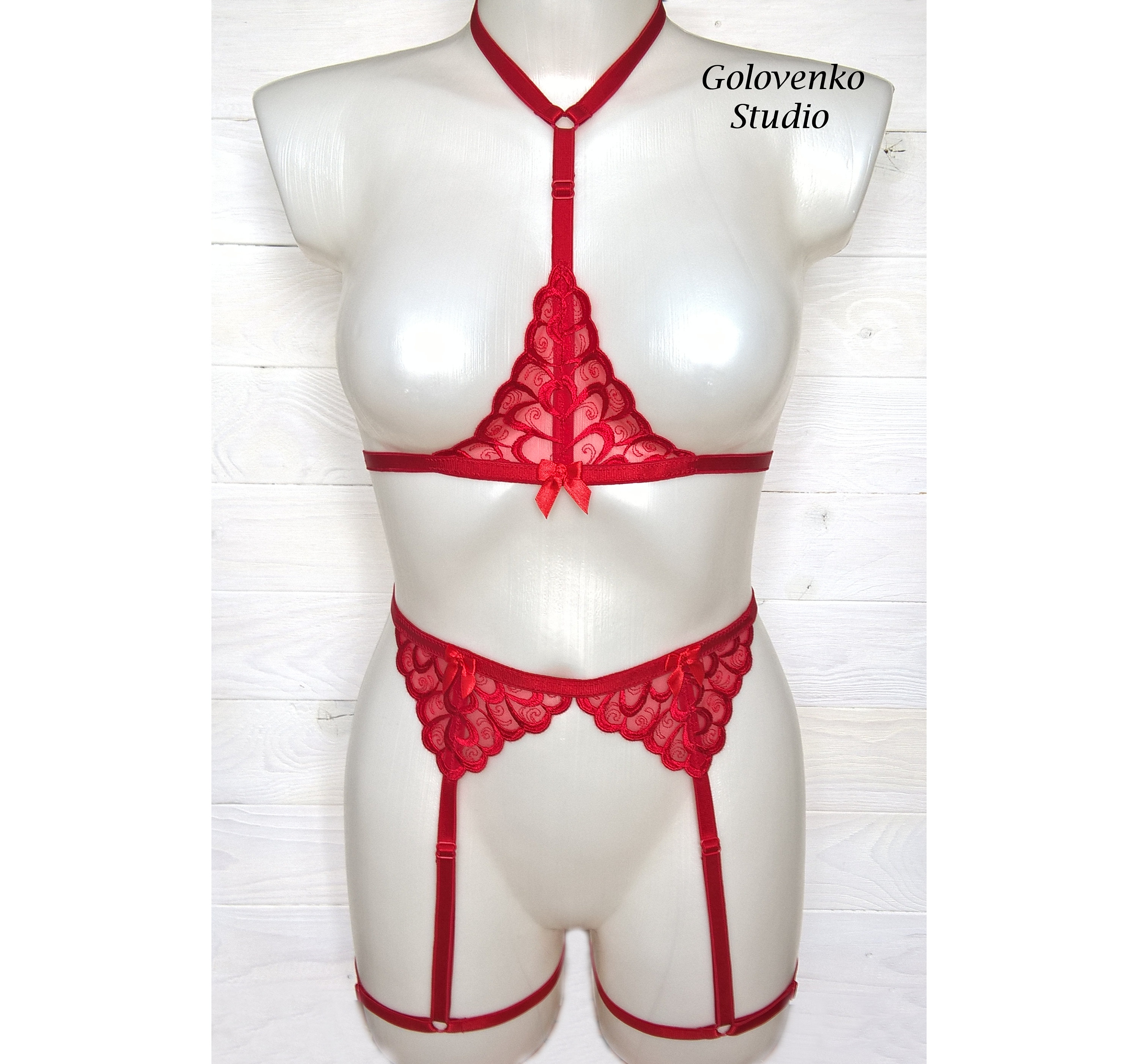 Red Body Harness Elastic Harness Lingerie Valentines photo