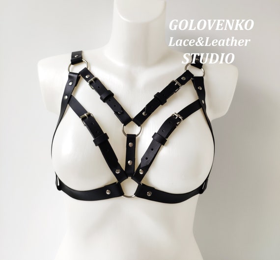 Genuine Leather Cage Bra, Bdsm Chest Harness, Women Bondage Open Bra,  Leather Cupless Bra, Leather Lingerie, Black Leather Breast Harness -   Finland