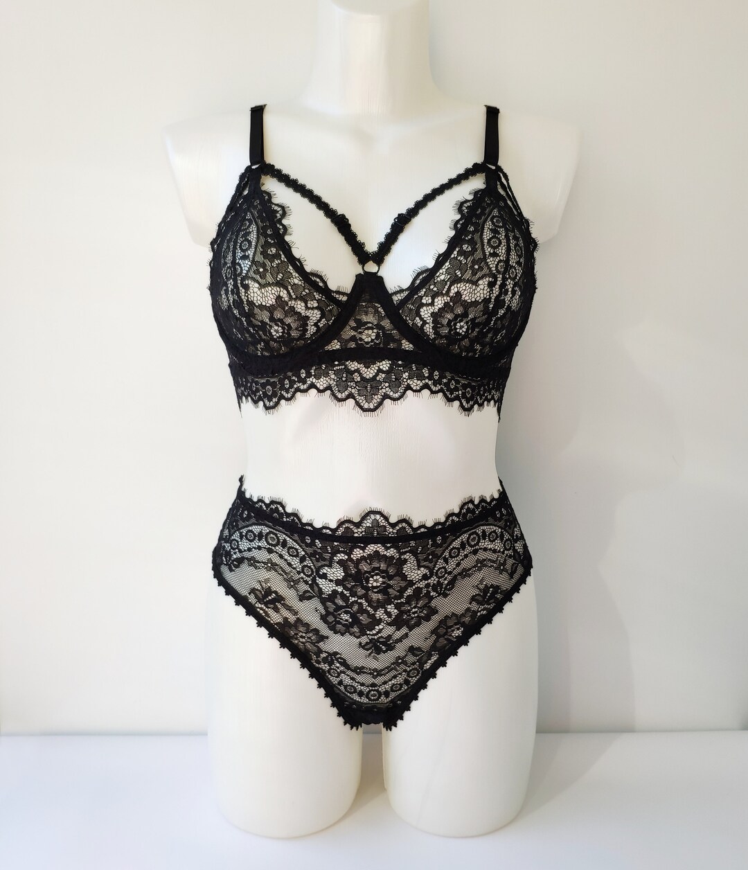 Sexy Black Lace Lingerie Erotic Bra and High Waist Panties Set Transparent Womens Lingerie Seductive Boudoir Lingerie Kinky Lingerie Etsy UK