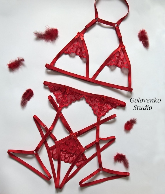 Red Erotic Lingerie Set, Plus Size Open Crotch Lingerie, Open Cup Lingerie,  Ouvert Lingerie Women, Crotchless Panties, Sexy Lingerie Gift