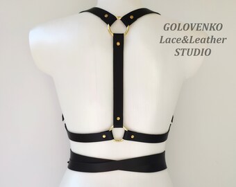 Waist Cross Belts Harness, Genuine Black Leather Harness  display picture 2