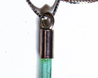 Rough Emerald Pendant (Hexagonal Crystal) in Sterling Silver
