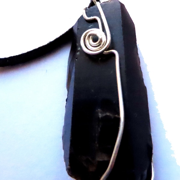 Handcrafted Morion Quartz Point Necklace in Sterling Silver
