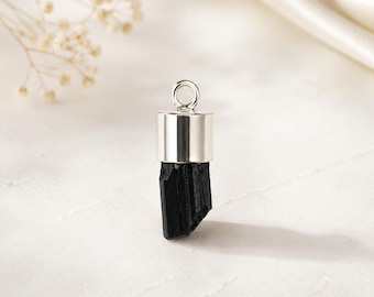 925 Sterling Silver Raw Black Tourmaline Pendant – Unique Handmade Natural Gemstone Jewelry