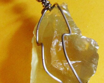 ROUGH YELLOW TOPAZ pendant, 925 silver, soft leather