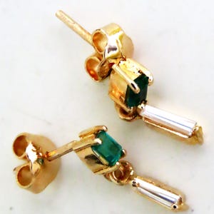 Earrings yellow gold 18K with emeralds and natural diamonds