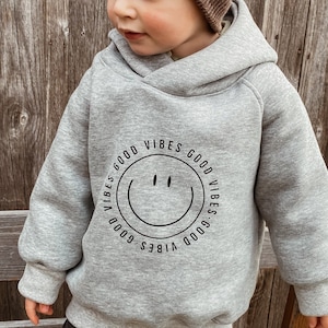 Oversize Hoodie Sweater Front Print Good Vibes Gr. 50/56 134/140 Baby Kinder Sweatshirt Statement in hellgrau Bild 1