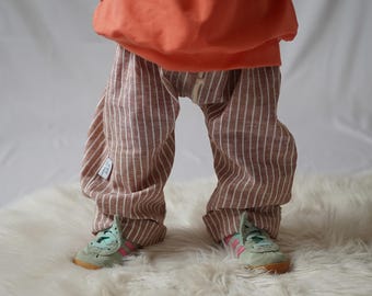 Kinder Hose| Wide Leg Hose | 62/68 - 110/116 | Leinengemisch | gemütliche Baby- und Kinderhose | ziegelrot weiß gestreift