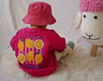 Oversize Kinder T-Shirt  "LA DOLCE Vita" Zitronen | in pink|  Sommer Baby & Kinder Shirt | Gr. 62 bis 128 | Shirt mit Back- oder Frontprint