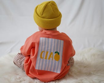 Sommer Oversize Sweatshirt "Zitrone Ciao | Gr. 62/68 - 122/128  | Sweater | in peach| Front oder Rückenprint wählbar | Baby Sweater Pulli