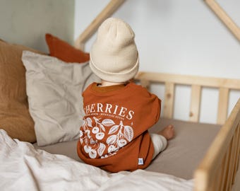 Jersey/sudadera extragrande "Cerezas" | Tallas 62/68 - 122/128 | Jersey | color latón | Estampado en la espalda | Jersey infantil