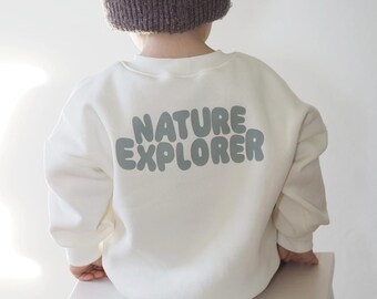 Sudadera oversize | "Nature Explorer" | en color crema | Tallas 62/68 - 122/128 | Jersey para bebé/niño | Estampado delantero o trasero | Jersey unisex